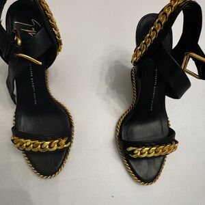 Giuseppe Zanotti Black and Gold Chain Heels